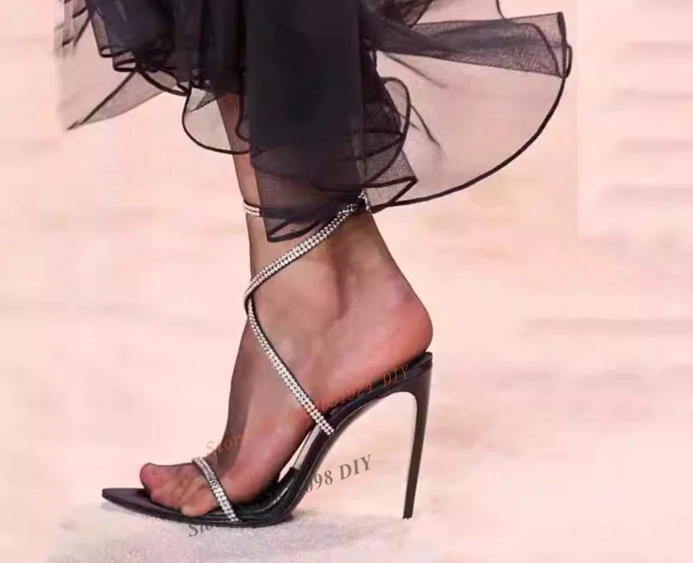 

Thin High Heel Crystal Sandals Women Tassel Gemstone Heeled Summer Leather Party Shoes