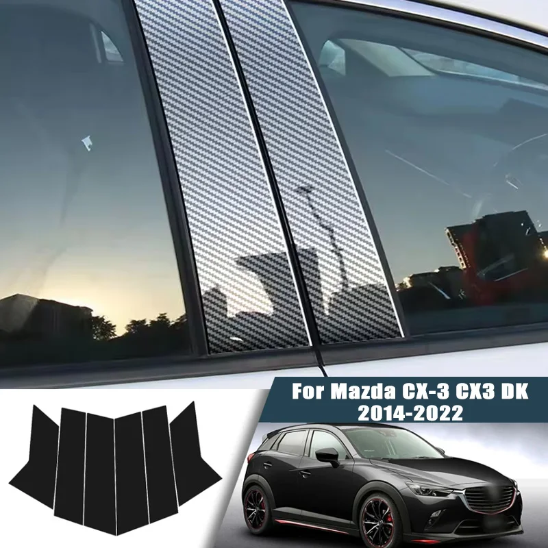Glossy Black Carbon Fiber Window Door Deal B C Pillar Post Cover Sticker For Mazda CX-3 CX3 DK 2014-2022 2015 2016 2017 2018