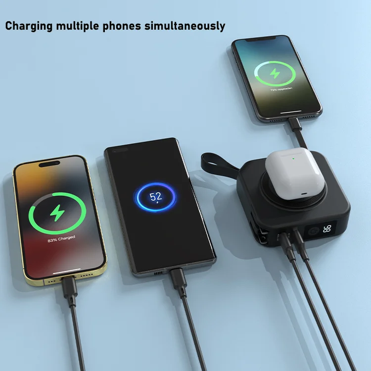 Magnetic Wireless Charging with AC Wall Plug Built in Cable 10000mAh Portable Charger Power Bank