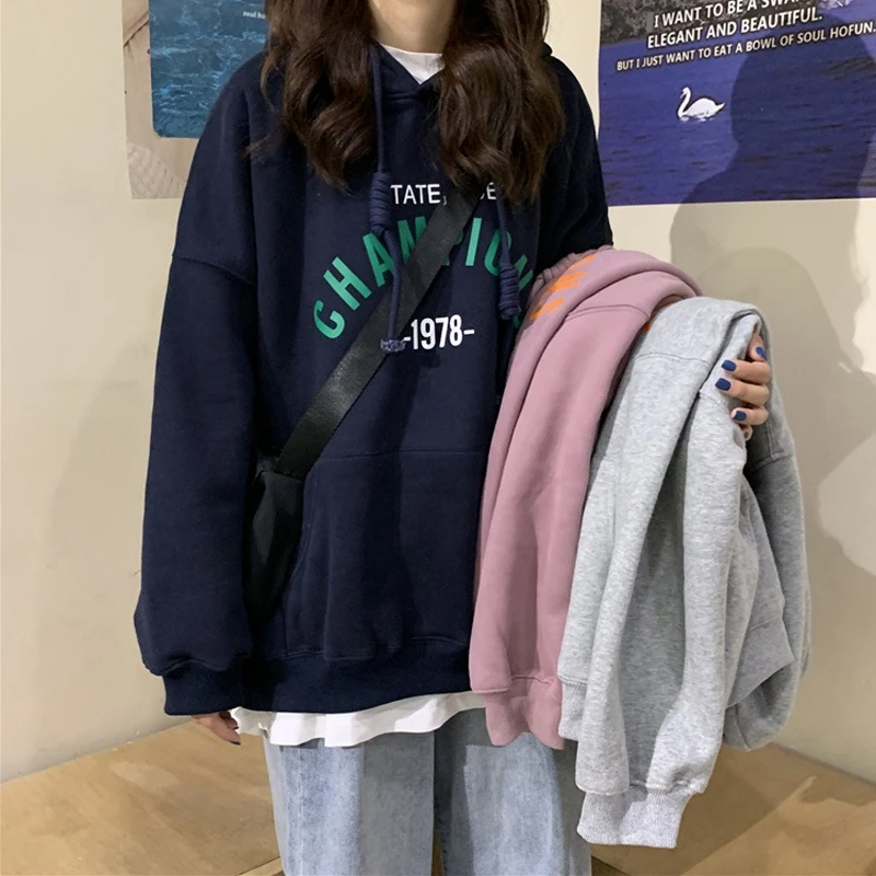 

Thin Long-Sleeve Women's Hoodie Loose Fit Spring Autumn Korean-Style Casual Top For Students Campus Streetwear Cozy Trendy Gift