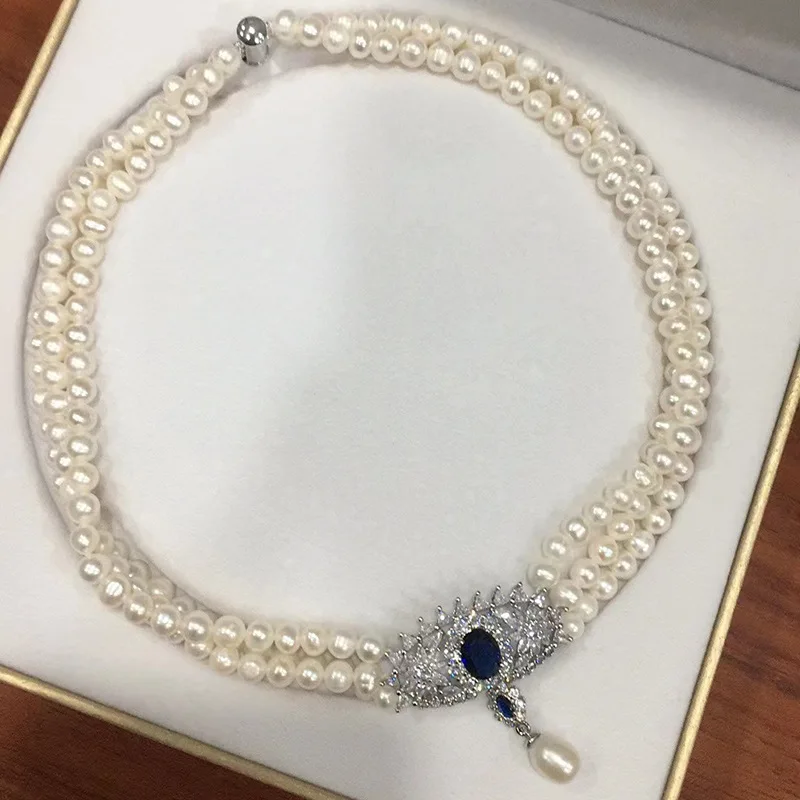 

French Retro Freshwater Pearl Necklace for Women, Versatile Fashion Jewelry, Three-Layer Elegant Light Luxury Collarbone Chain,
