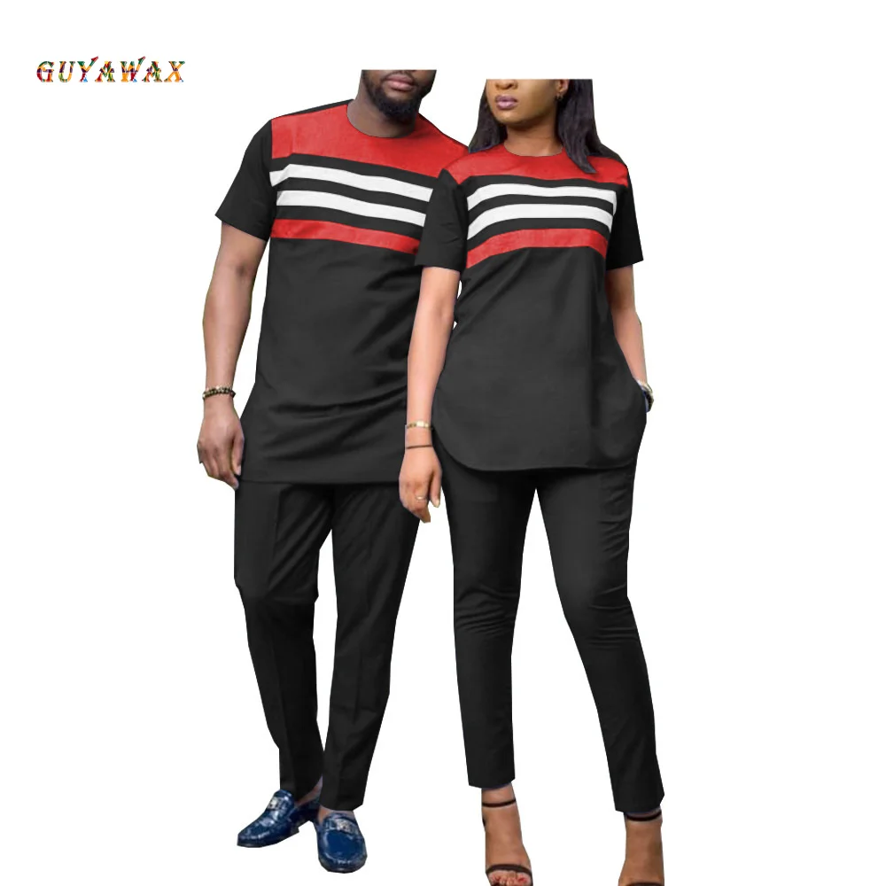 

African Clothes for Couples Women Ankara Print Top and Pants Sets Bazin Riche Couples Matching Men Top and Pants Sets Love Cloth