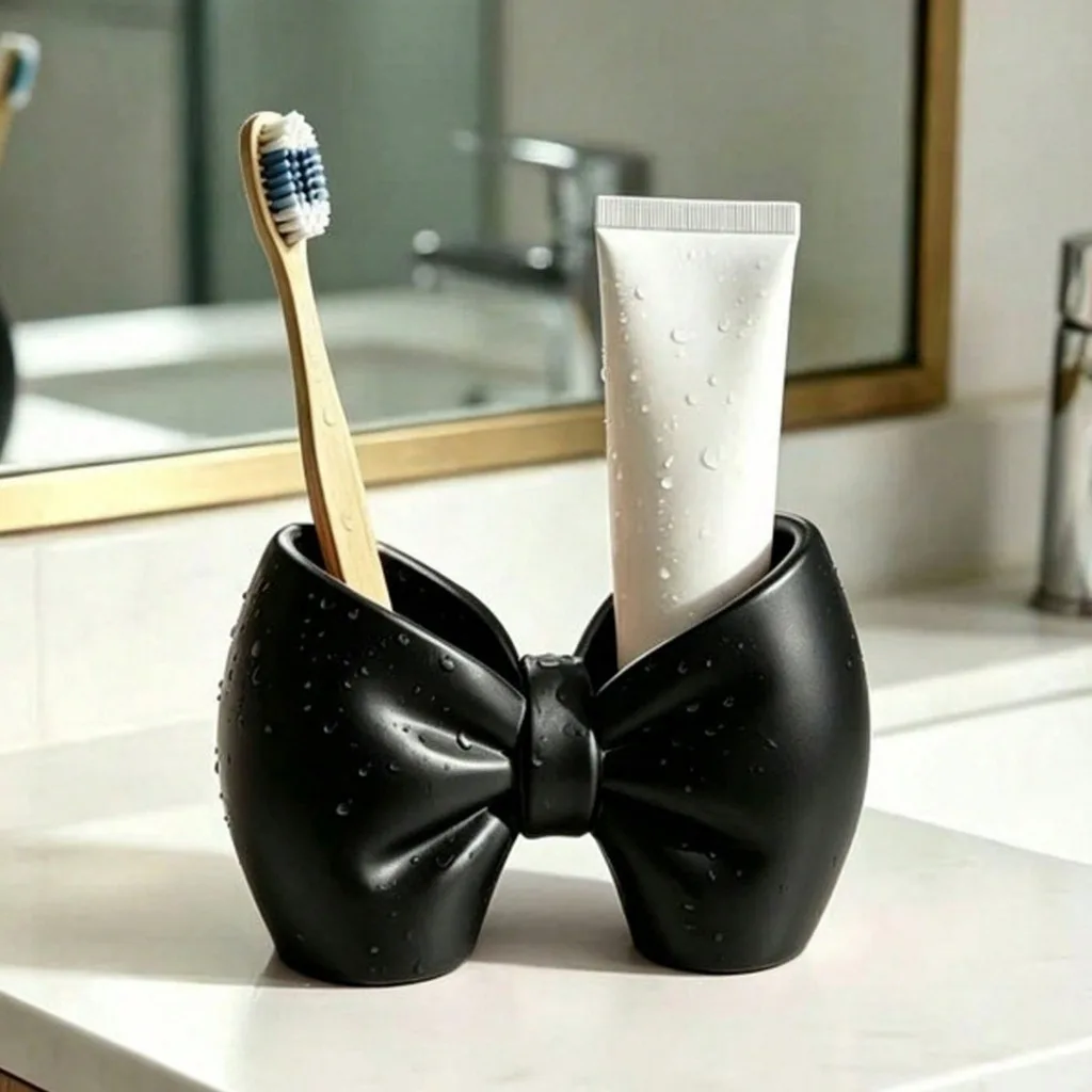 Toothpaste Holder Non Perforated Toothbrush Organizer Double Compartment Holder 3d Printed Bathroom Countertop Organizer