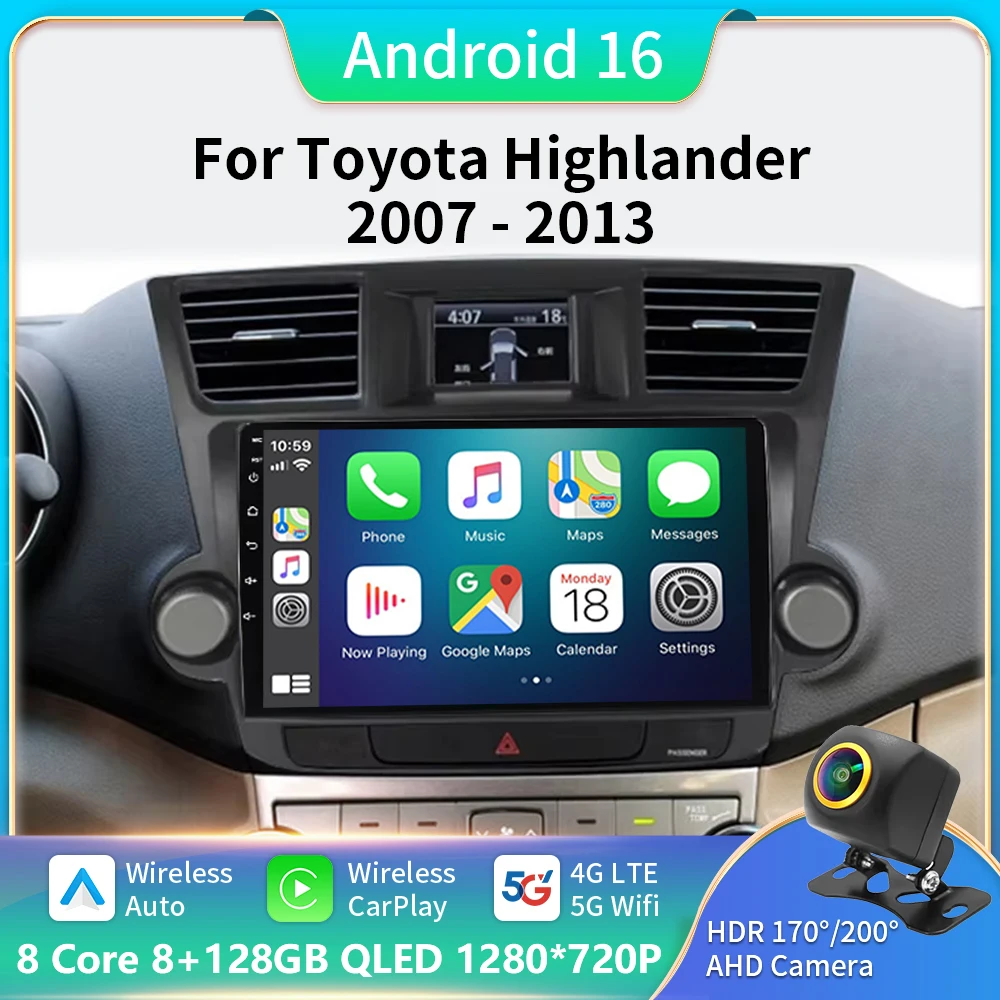 

10" Radio For Toyota Highlander Kluger 2008 - 2014 2 Din Android 16 Car Radio Multimedia Video Player GPS Navigation 4G Carplay