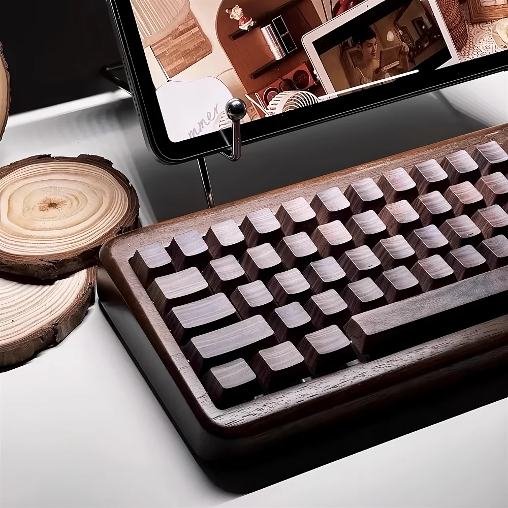 

Wood Key Cap Set Cherry PBT 136 Key Side Engraved Light Personality for Mechanical Keyboard 61/64/75/84/96/104