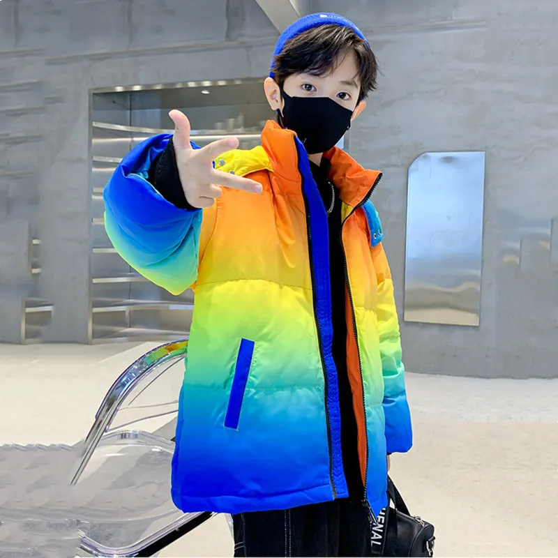 

Children Clothes Boys Winter Coat Parkas 2023 New Fashion Contrasting Colors Hooded Warm Padded Jacket Outerwear 120-170