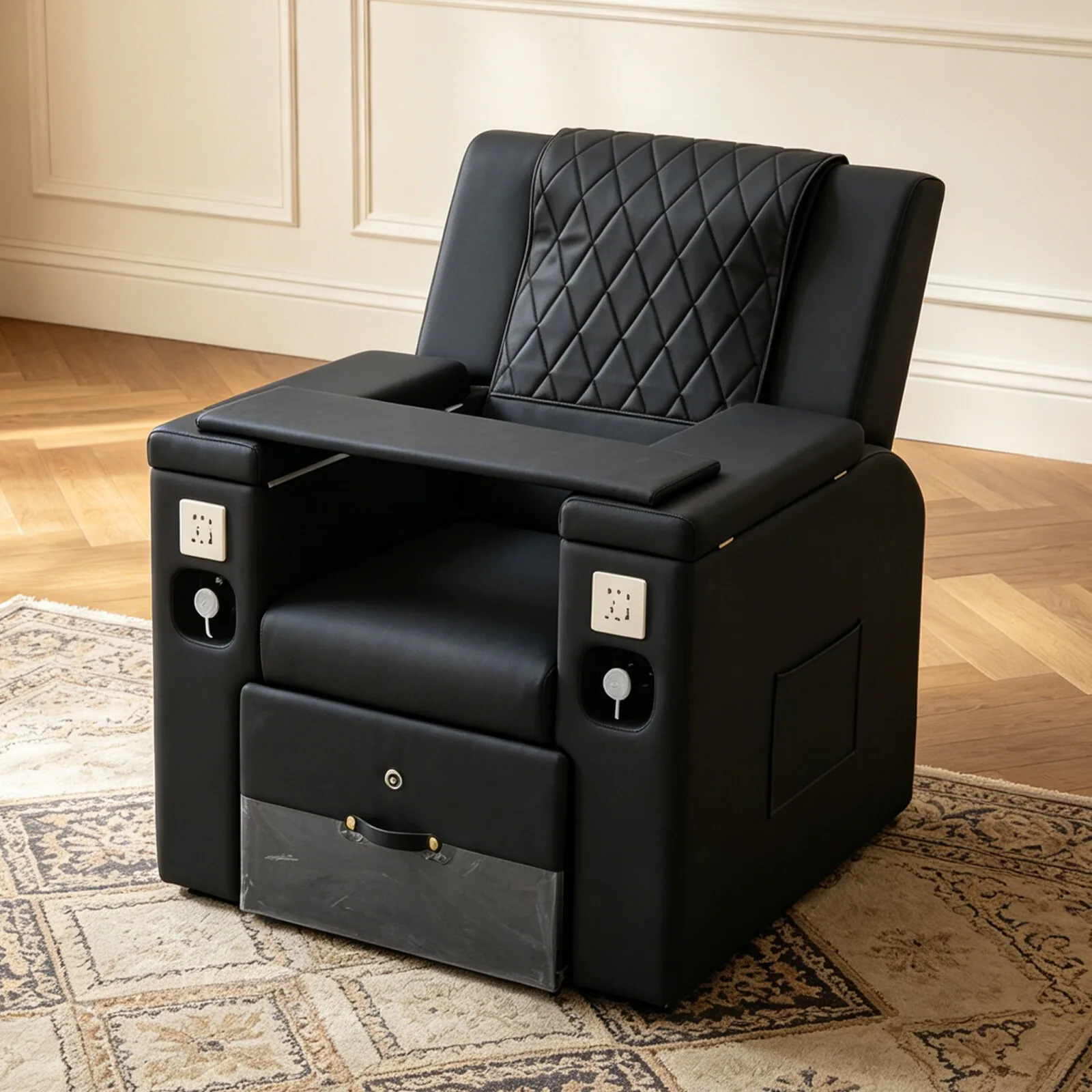 Electric Pedicure Chair Reclining Massage Nail Salon Foot Bath Chair Pull Out Tub Power Outlet No Plumbing Furniture