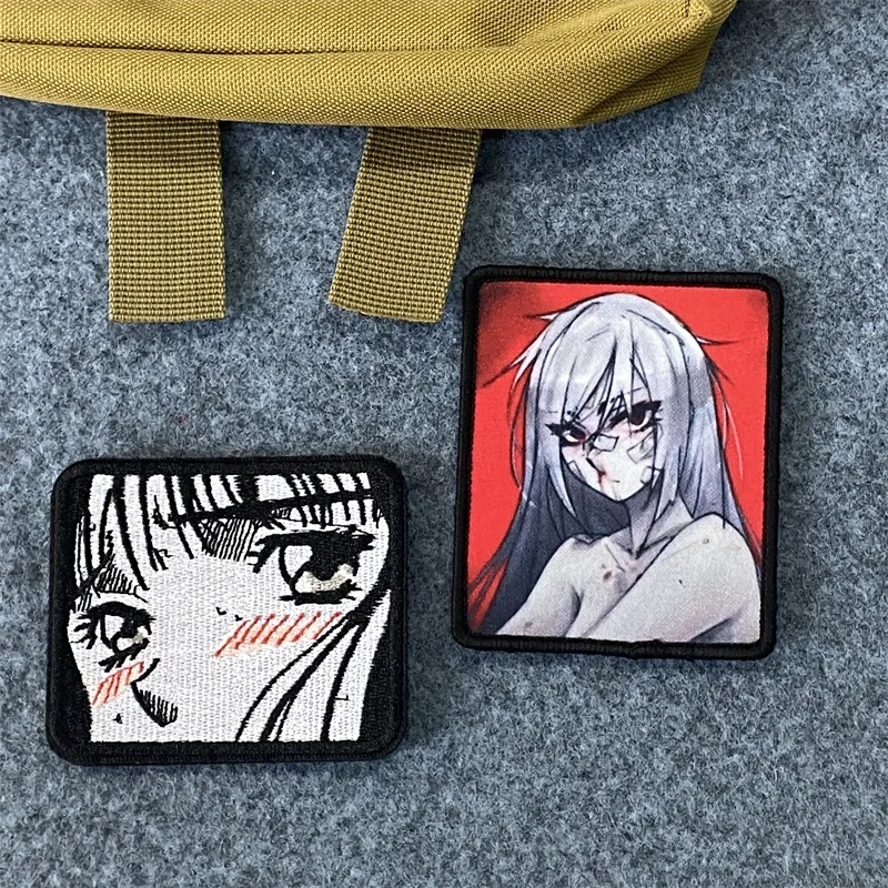 

Anime Girl Print Patch Cartoon Shy Eyes Girl Embroidery Badge Appliques for Clothing Hook and Loop Backpack Patches Armband