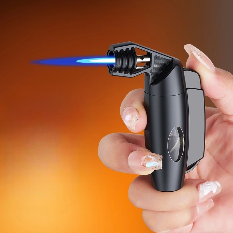 Portable Butane Gas Handheld Small Spray Gun with Dual Direct-flow Smoking Accessories and Windproof High Flame Cigar Lighter