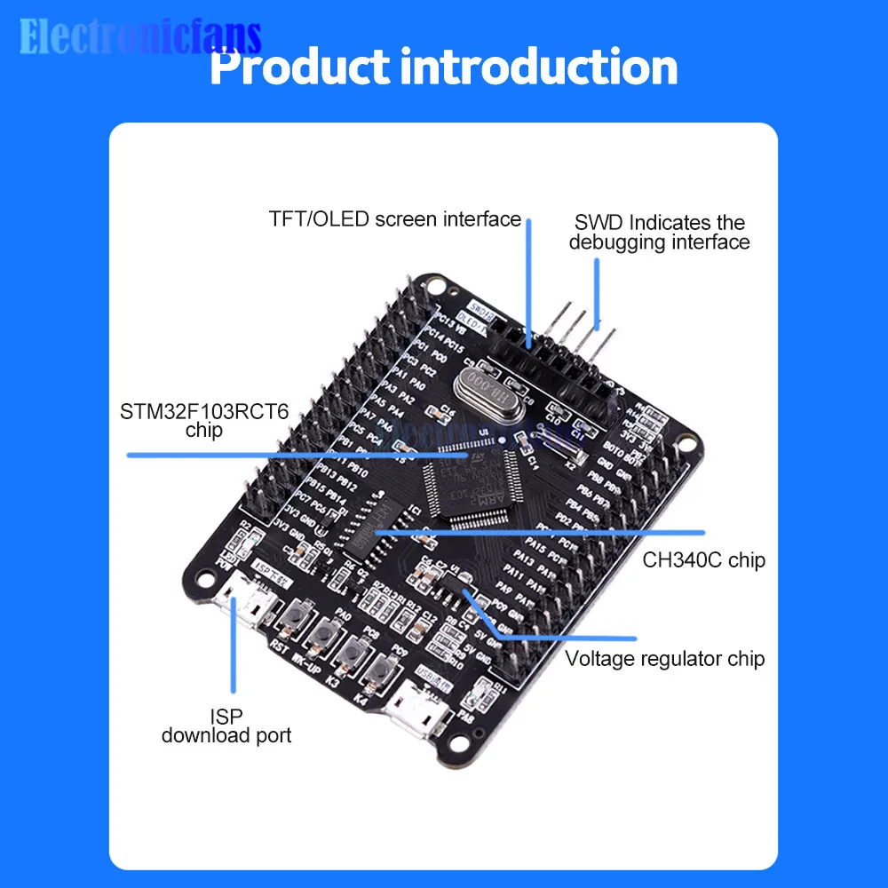 STM32 Development Board 51 USB T Port STM32F103RCT6 Microcontroller 1.44 inch TFT LCD Display Screen Learning Board with Line