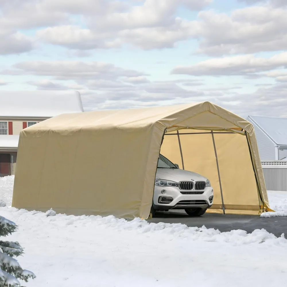 

10 x 20 футов. Сверхмощный всесезонный навес для карспорта и портативное гаражное укрытие со стальным каркасом, водонепроницаемым УФ-защитой и молнией