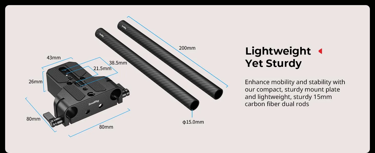 SmallRig Bodenmontageplatte mit Dual-15-mm-Stabklemme für Sony für Canon für Panasonic für Käfige, Mainstream-Kinoskamera -5609 – Detail 3