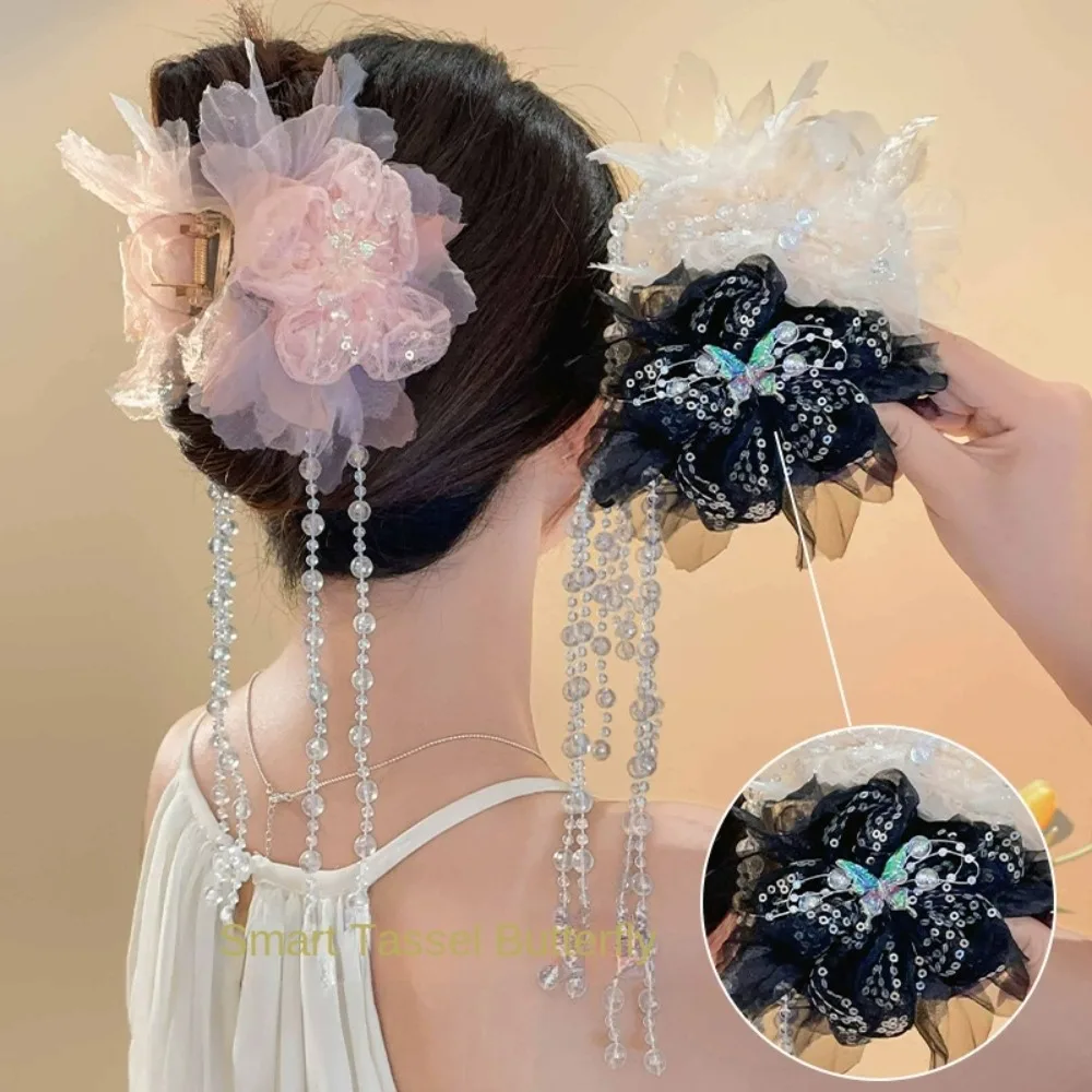 

New Butterflies Tassels Hair Clip Sequins Flower Pearls Hair Claw Cloth Shark Clip Hair Accessories