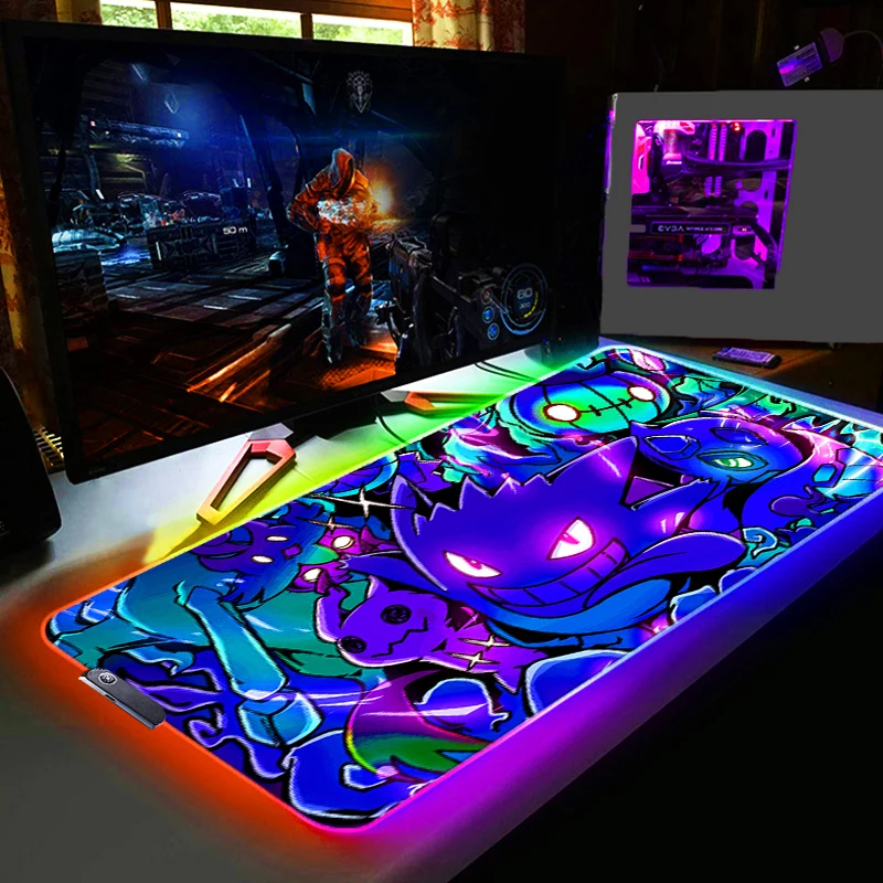 RGB Large Mouse Pad Pokemon Pikachu Pc Speed For e-sports Players Backlight Laptop Computer Keyboard LED Mouse Pads Xxl Mousepad