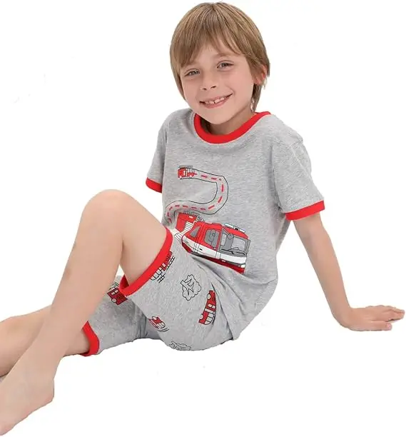 Little Hand Boys Summer Pajamas Toddler 100% Cotton 2pcs Pjs Set Car Excavator Fire Truck Loungewear Homewear for 2-7T Kids