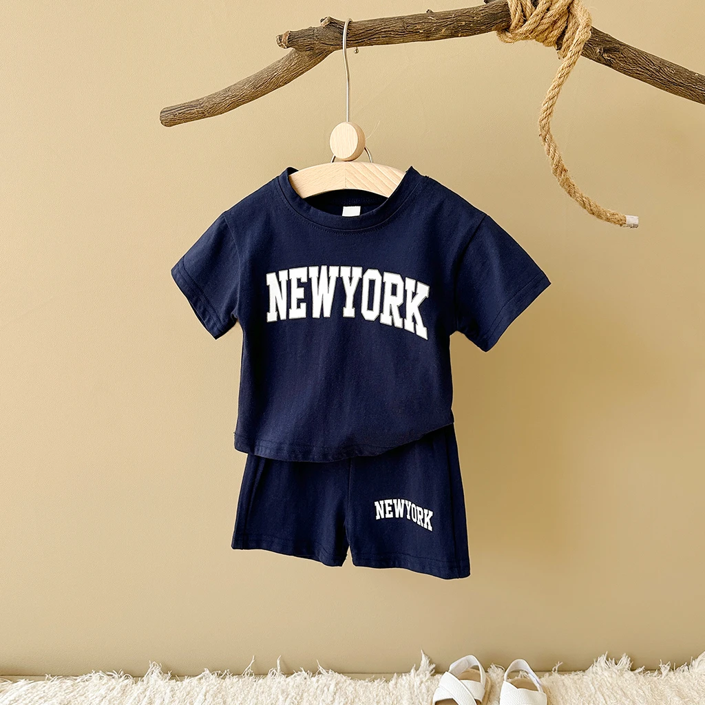 

2025 Summer Baby Boys Clothes Casual Letter Printed Short Sleeved T-shirt+shorts Girls Sports Set 2Pcs Infant Outfit Set