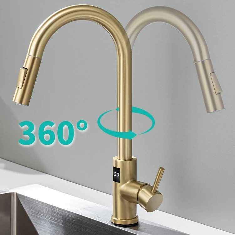 Touch Digital Kitchen Faucet Brushed Gold Hot Cold Kitchen Sink Mixer Tap Stainless Steel Smart Digital Touch on Kitchen Faucets