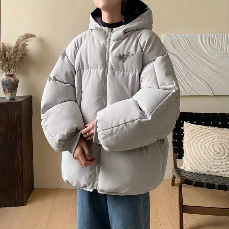 Fashion Winter Bread Jacket for Men Warm Male Parkas Big Size Letter W Print Men's Cotton Coat Oversize Men Clothing 2024