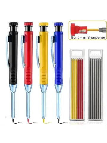 2.8mm Solid Carpenter Mechanical Pencil with Sharpener for Woodworking Construction Long Head Carpenter Pencil Stationery Supply