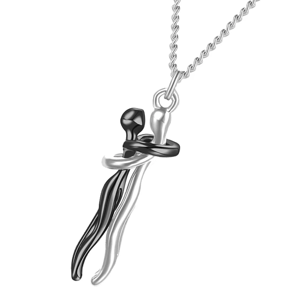 

1pc Romantic Couple Hugging Necklace Pendant Black Brass Women Daily Wear Valentine's Day Stylish Jewelry Accessories Gift