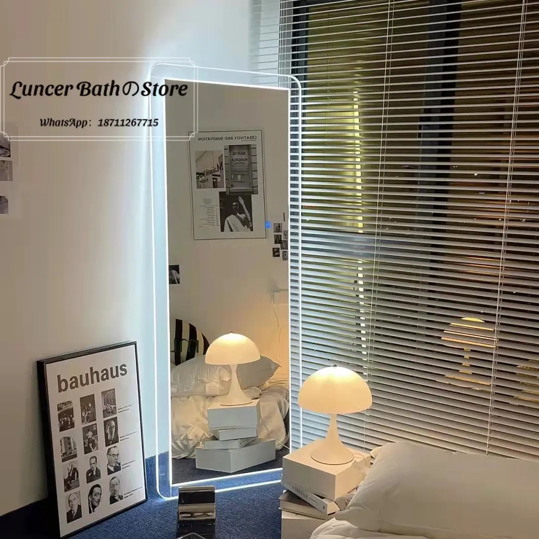 Nordic-style light-colored ice surface mirror, rectangular acrylic full-length mirror, with transparent crystal design