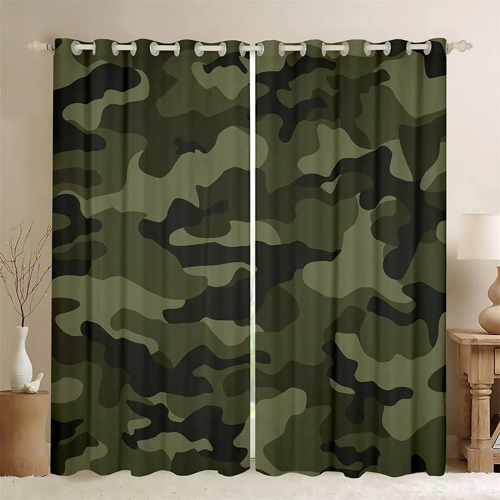 

2Pcs Camouflage Military Style Sunshade Curtains Boys Kids Room Decor Curtains Living Room Bedroom Balcony Window Decor