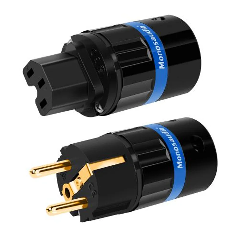 Monosaudio E104G/F104G Pure Copper Gold Plated EU version Power Plug Schuko European Male connector plug+IEC Female Plug