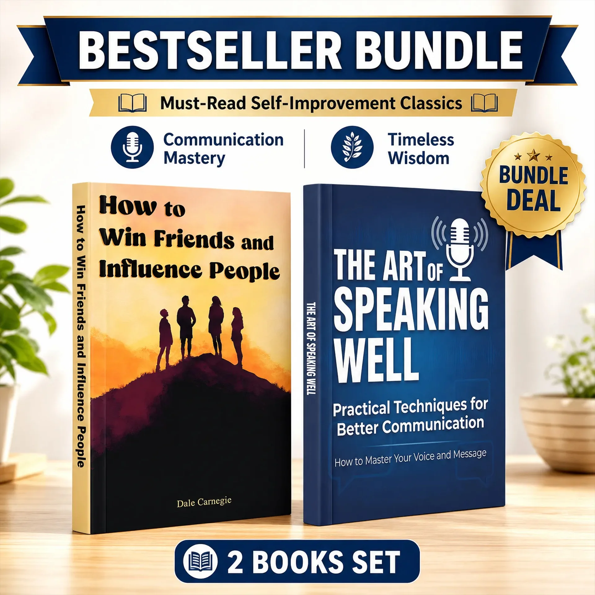 Ensemble de 2 livres sur la communication et les compétences sociales, comprenant « Comment gagner des amis et influencer les gens » et « L'art de parler bien »