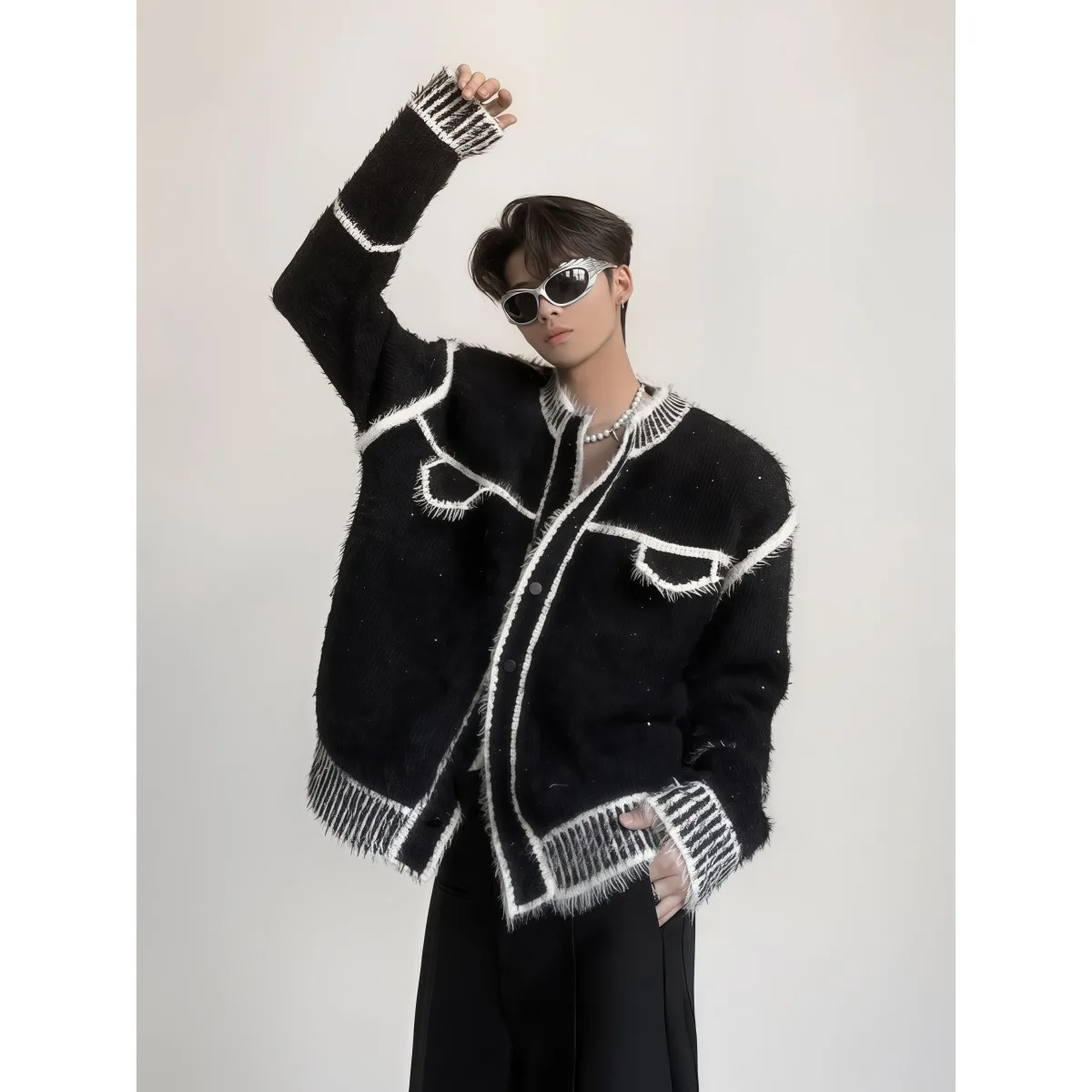 Новый модный вязаный свитер контрастного цвета, зимнее пальто Lazy High Street, полосатый кардиган в стиле комиксов, свитер для пары