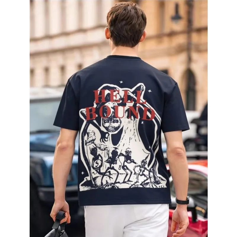 Men's Mummy Hell Bound Graphic T-Shirt Hip Hop Streetwear Oversized T Shirts Men Summer Breathable Loose Fit Casual Top Man