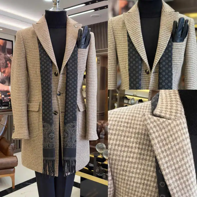 Autumn Winter Men Long Overcoat 1 Piece Wool Blended Casual Business Fashion Windproof Men's Jacket Outdoor Warmth Customized