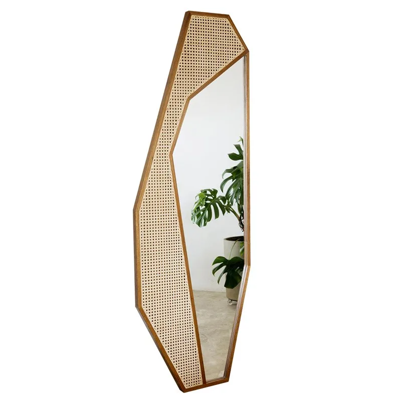 Decorative full-body mirror, real vine homestay, handmade rattan wall-mounted mirror, retro special-shaped mirror