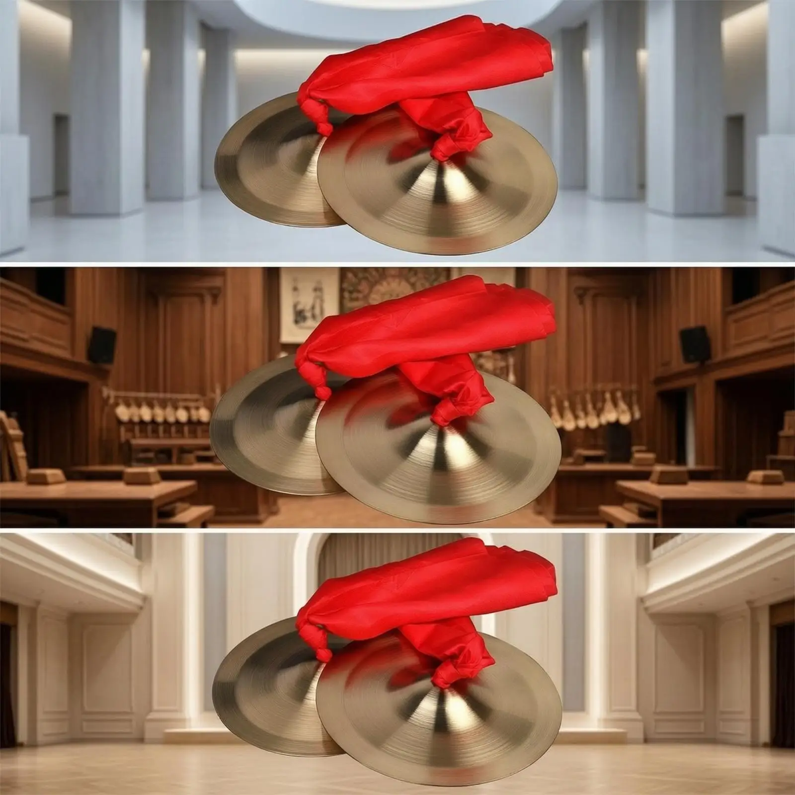 Hand Cymbals Polished with Red Ties Shiny Finger Cymbals for Artists, Students, Stage Performances, Ceremonies, School Practice
