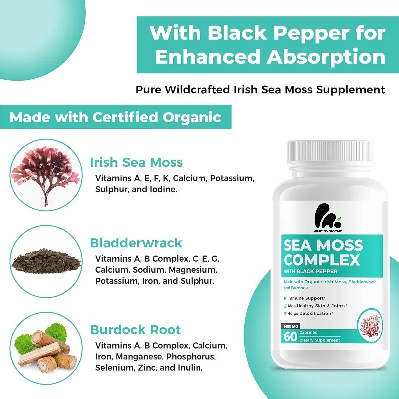 

Organic Irish Seaweed Capsules with Knife Fish and Burdock Root Mineral Supplements - Immune Enhancement - Non GMO (60 capsules)