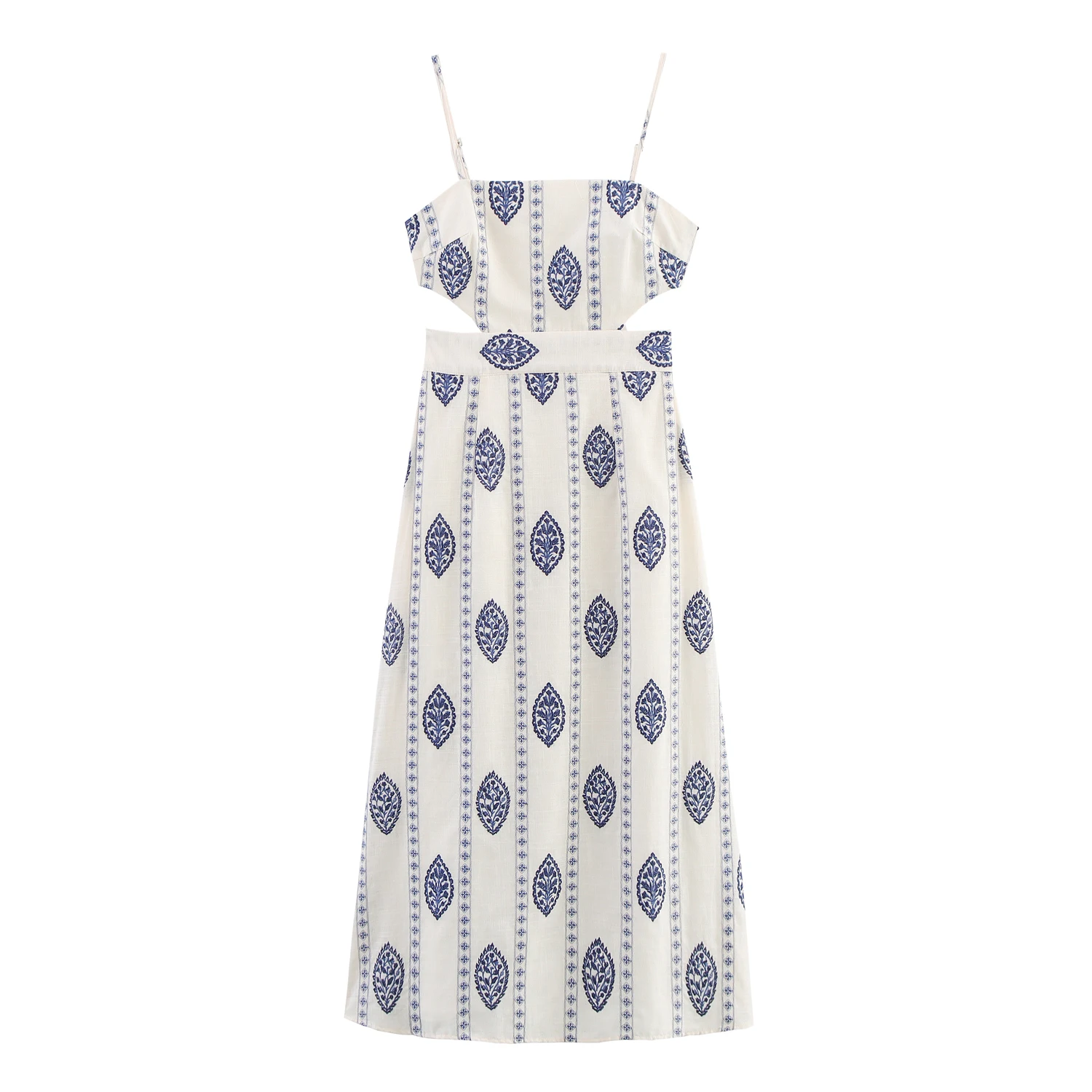 Women Casual Chic Summer Dress Embroidery Pattern Sleeveless Backless Zipper Straight Long Party Dress Vestidos 3376929