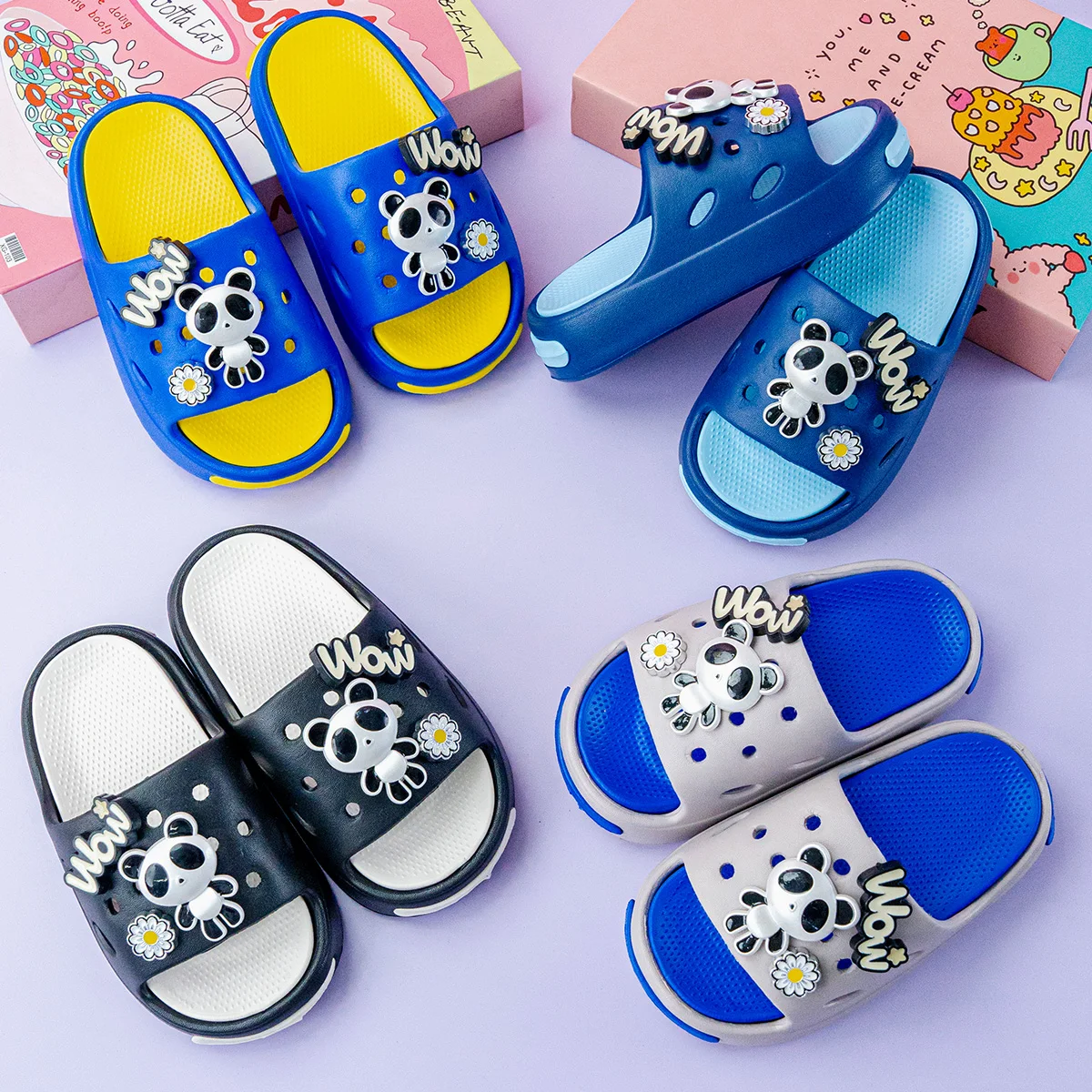 

New Trendy Cartoon Panda Versatile Girls' Eva Slippers Fashionable Dual-Color Soft-Soled Non-Slip Sandals 831