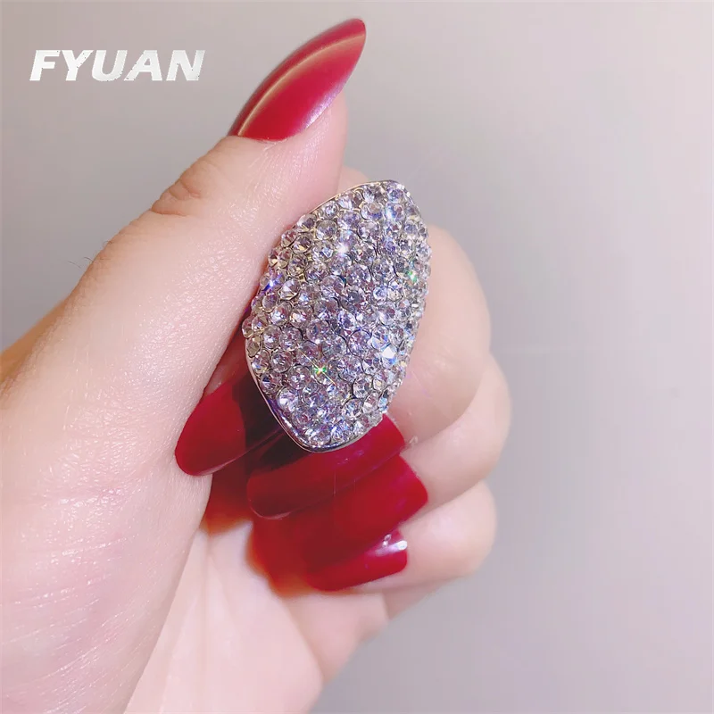 FYUAN لامعة كاملة حجر الراين خاتم قابل للتعديل للنساء هندسية كريستال خواتم الزفاف خواتم حفلات مجوهرات