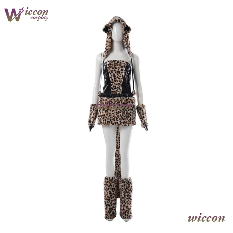 

PandaRICH Halloween Girl Sexy Leopard Cosplay Costumes Roleplay Short Carnival Costume Woman Adult Animals Hooded Dress