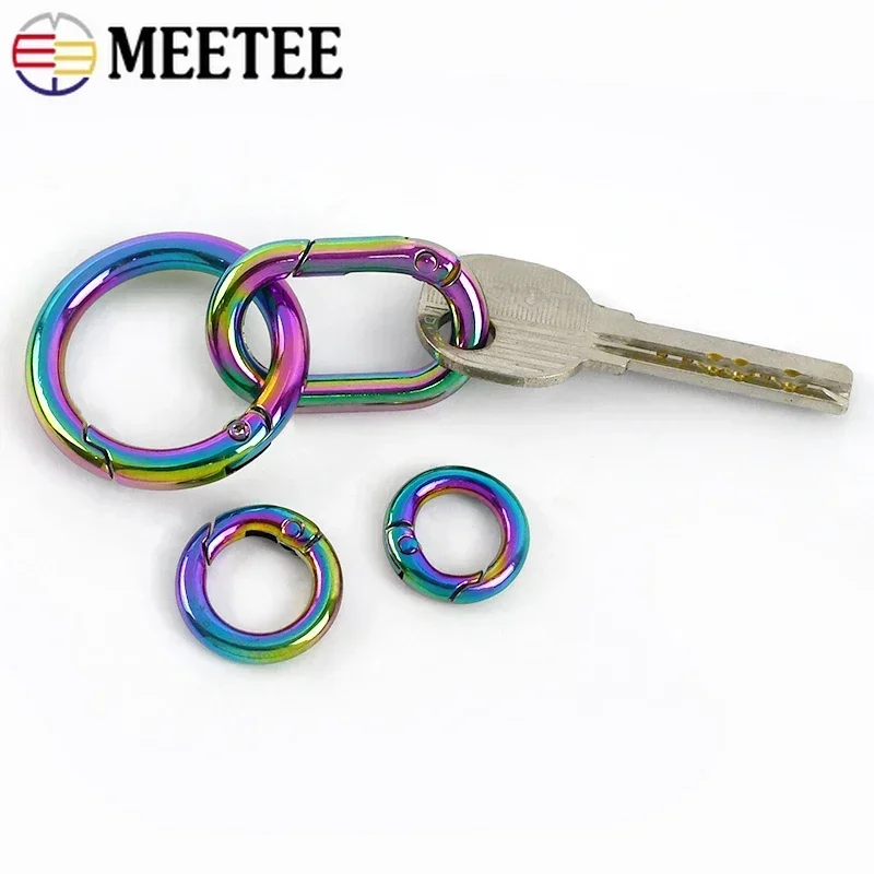 10/20Pcs 10-50mm Rainbow O Ring Metal Buckles Oval Spring Rings Carabiner Snap Clip Clasp Keyring Hook Accessories for Handbags