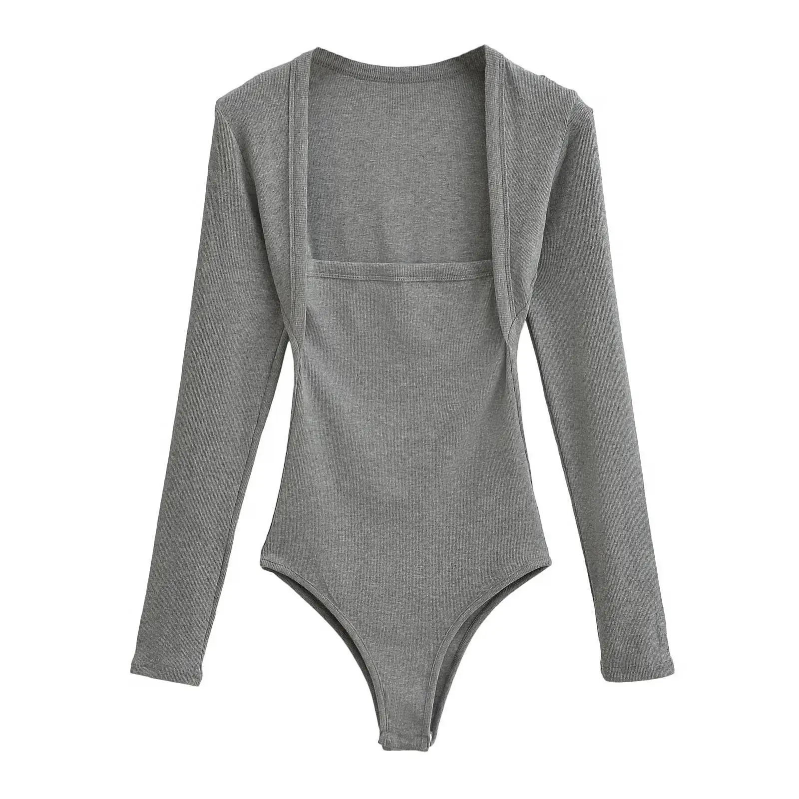 Sexy Square Collar Long Sleeve Bodysuits Women Knits 6 Colors Slim Elastic Jumpsuits Top