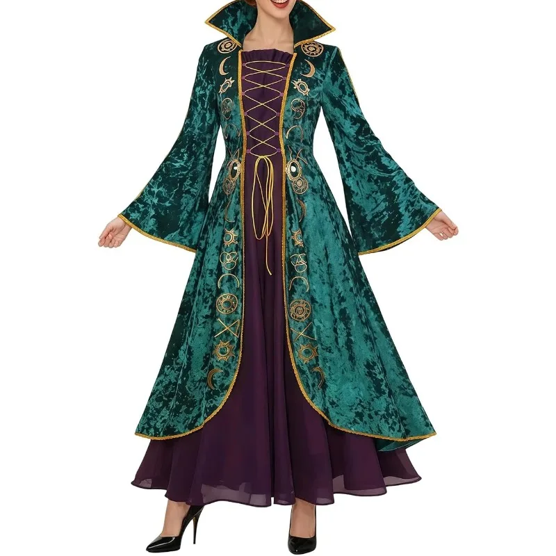 Disfraz de Bruja Medieval para Mujer, Vestido Largo de Terciopelo, Estilo Gótico Vintage, Traje de Mago Mágico para Halloween, Carnaval, Fiesta de Disfraces