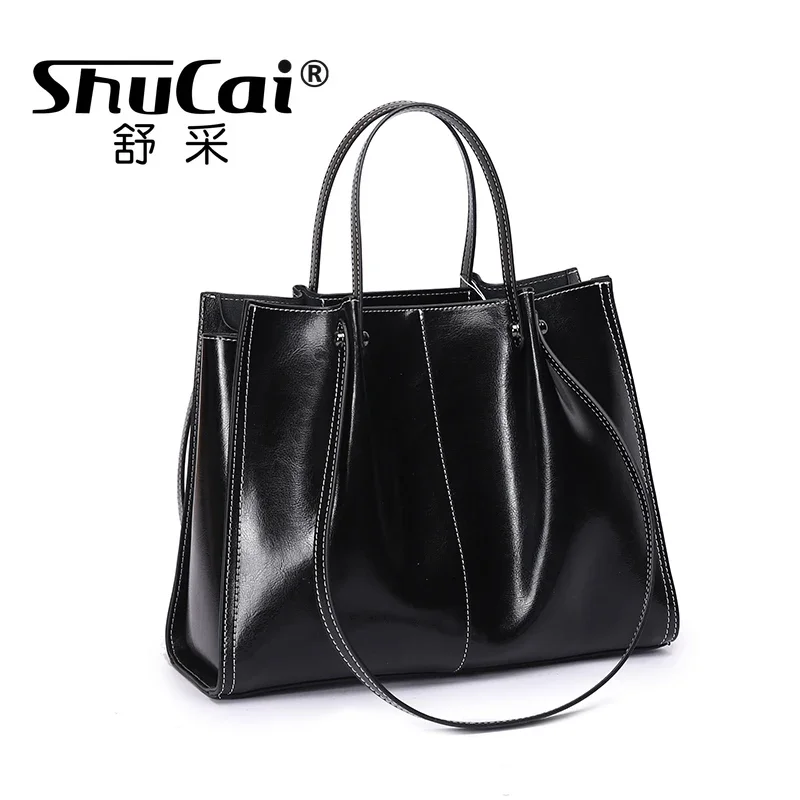 Luxury Woman Shoulder Soft Leather Large Square Tote Bag Vintage Fashion Cowhide Handbag Shopping Underarm Bags 2025 New