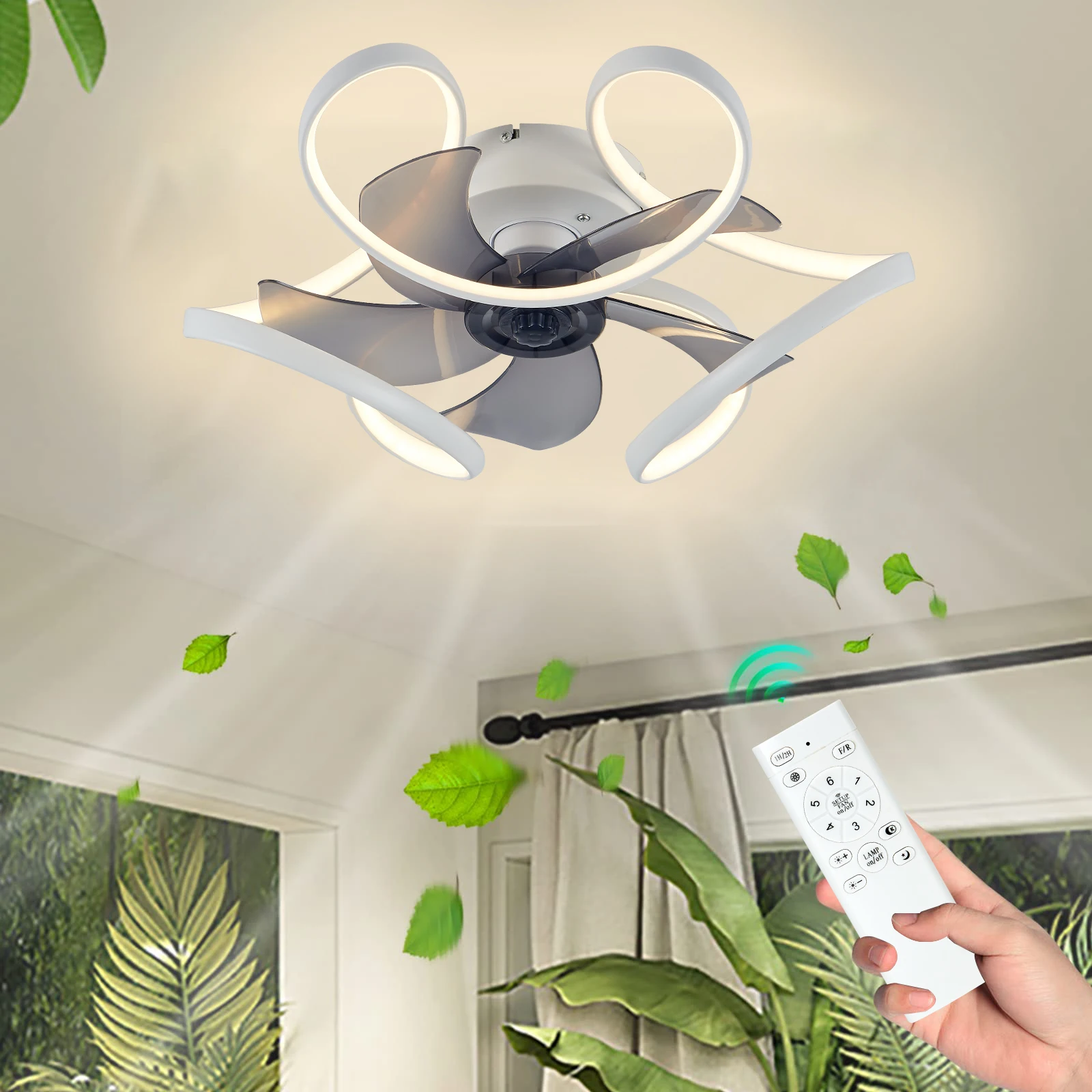 Summer Electric Fan Ceiling Fans with Light Ceiling Lamp Quiet DC Motor with Remote Control Home Decor 6 Speeds Night Fan Lights