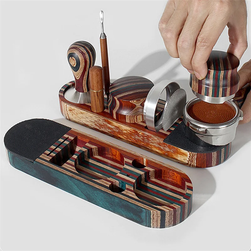 

Color Wood Espresso Tamping Station,51/53/58mm Multifunctional Coffee Tamper & Distributor Storage Rack,3-in-1 Barista Tool Set