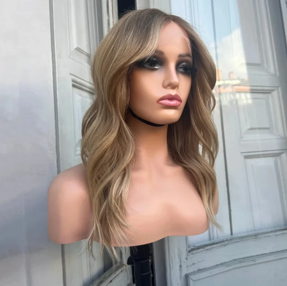 

Brown Wig Mix Blonde Wig Soft Hairline Synthetic Medium Length Body Wave Wig Layered Wig High Quality Natural Middle Part Wig