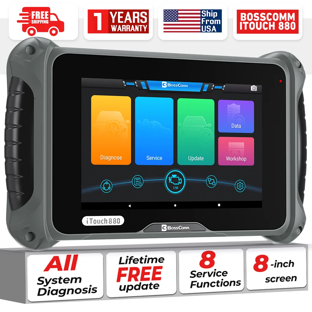 

BOSSCOMM iTouch 880, всесистемный автомобильный сканер, сканер OBD2 с адаптацией дроссельной заслонки, диагностический инструмент для кодирования топливных форсунок