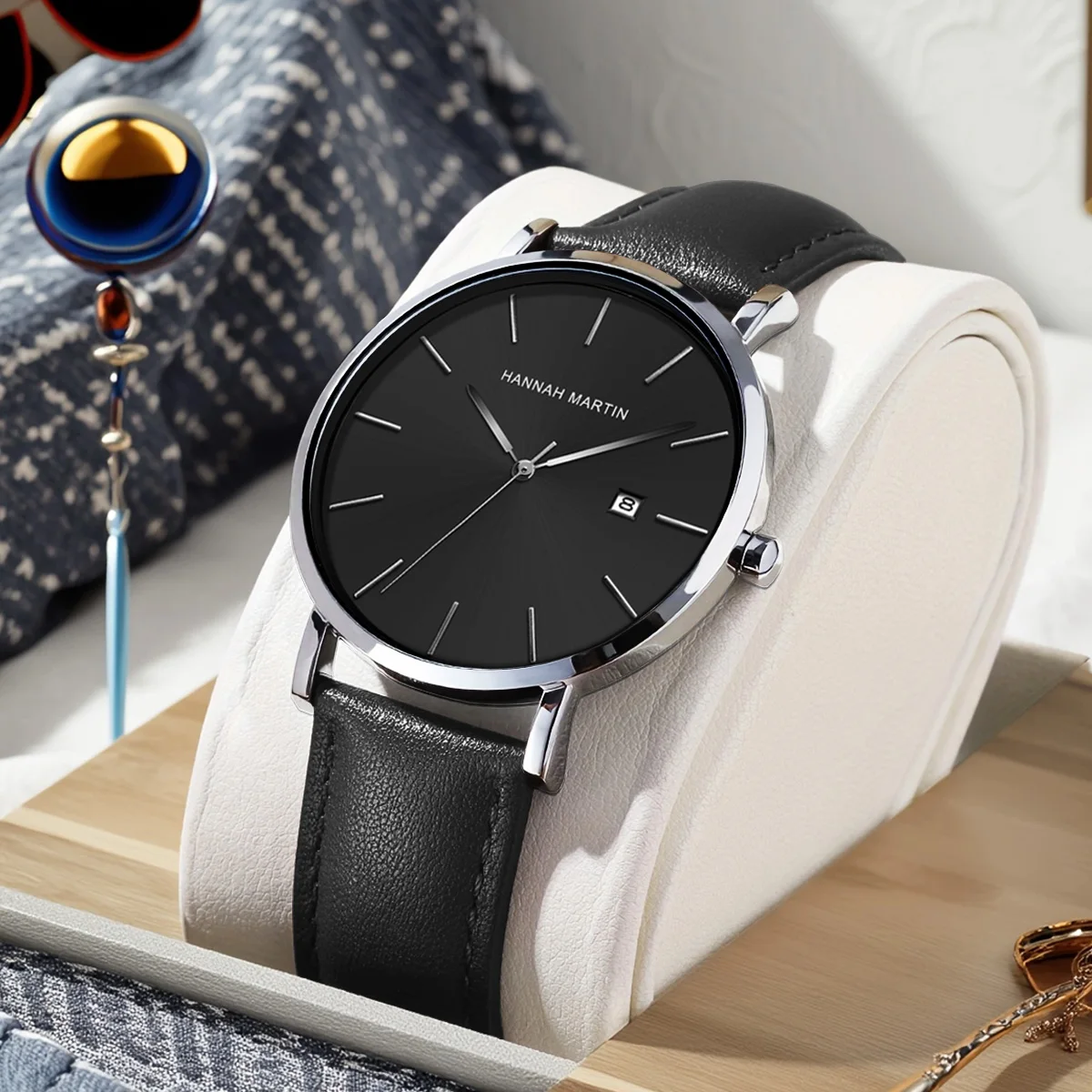 Hannah Martin Men Watch Leather Business Style Japanese Quartz Movement 3Bar Waterproof Clock Leisure Sports Watch for Men reloj
