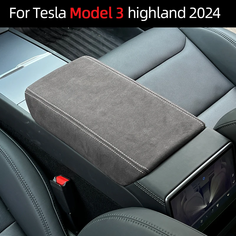 For Tesla Model3 Highland 2024 Center Console Armrest Storage Box Leather Cover Protective Cover 2024 Model3 Y 20-23 Accessories