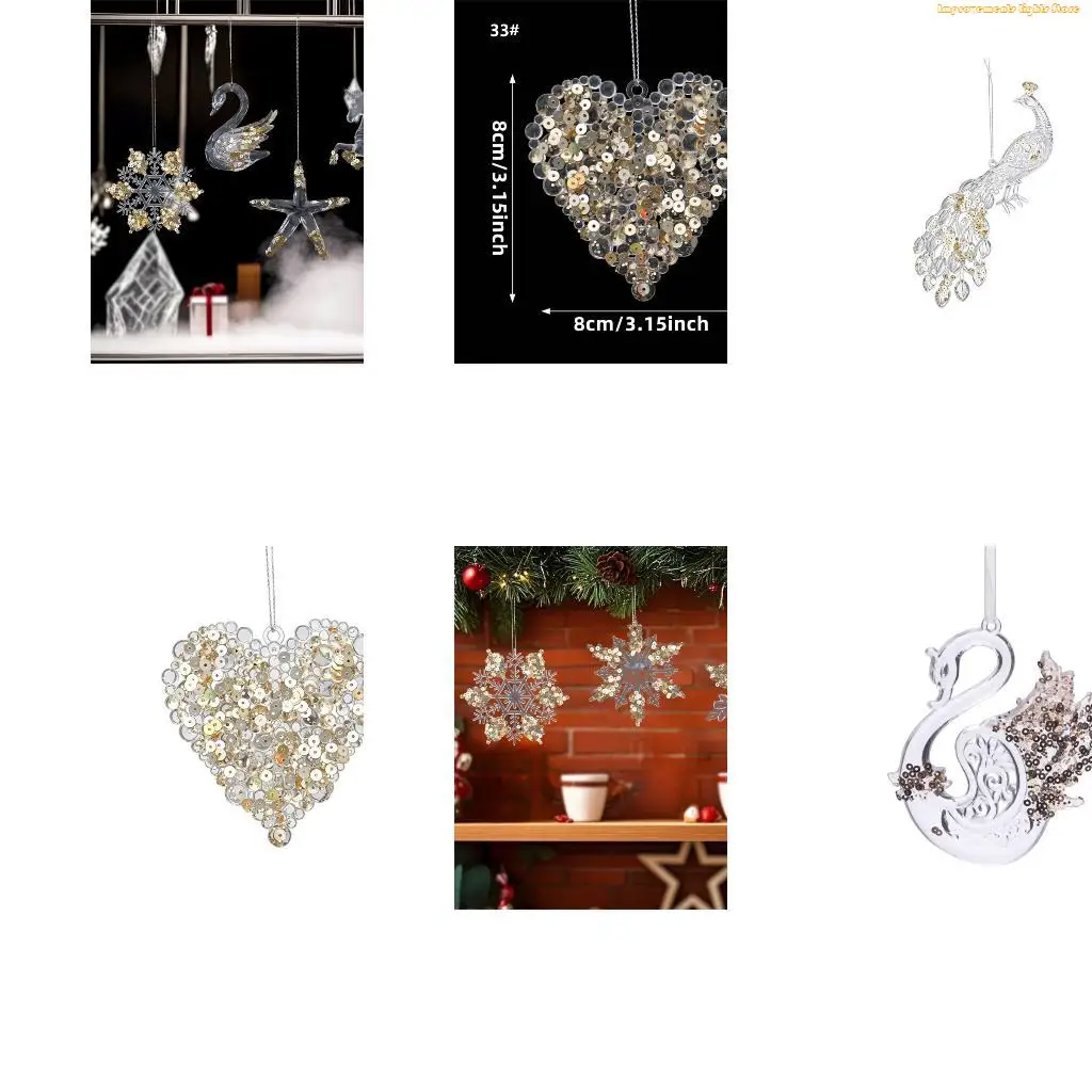 37ME Christmas Hanging Ornament Clear Holiday Tree Accent with Ready Hanging Loop for Wreath Window Indoor Home Display