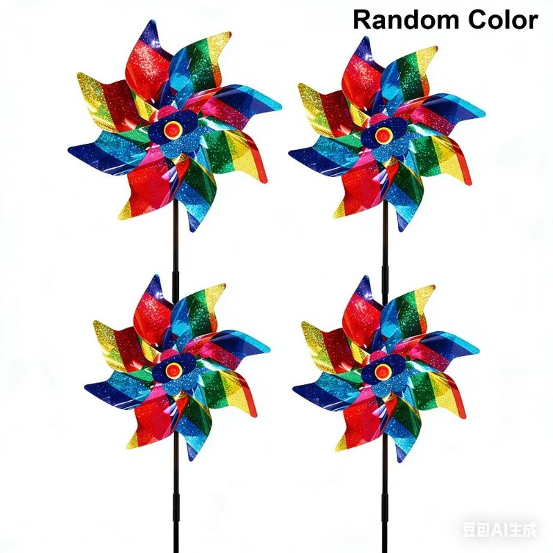 4 PCS Sparkly Wind Spinners for Yard and Garden, Lawn Yard Decorations Colorful Pinwheels,Reflective Windmill to Scare Birds.